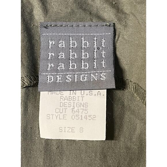 Rabbit Rabbit Rabbit Designs Dress Womens 8 Olive Button Front Midi Made USA - Picture 7 of 12